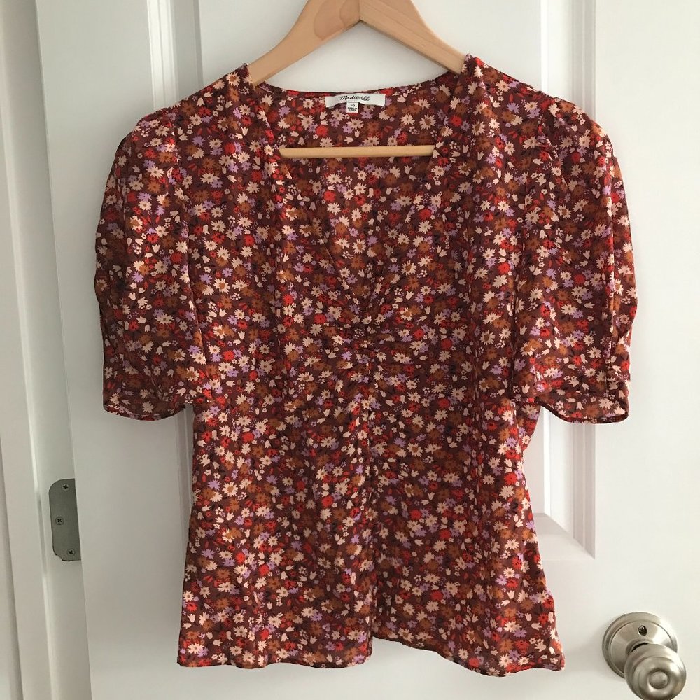 Madewell Silk Button-Sleeve Top in Spring Prairie